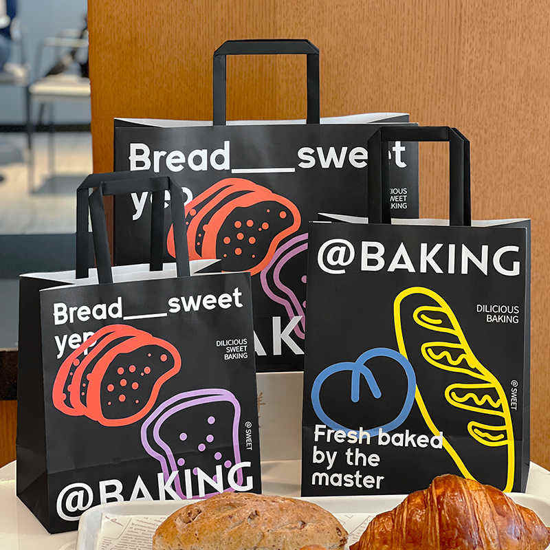 50 Túi giấy kraft đựng bánh mì có quai – Túi đựng đồ ăn, túi take away in chữ BAKING