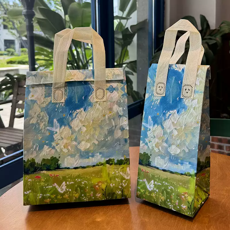 100 TÚI GIỮ NHIỆT TRƠN - IN HÌNH HOA CỎ TRANH SƠN DẦU (Giá của 100 túi)