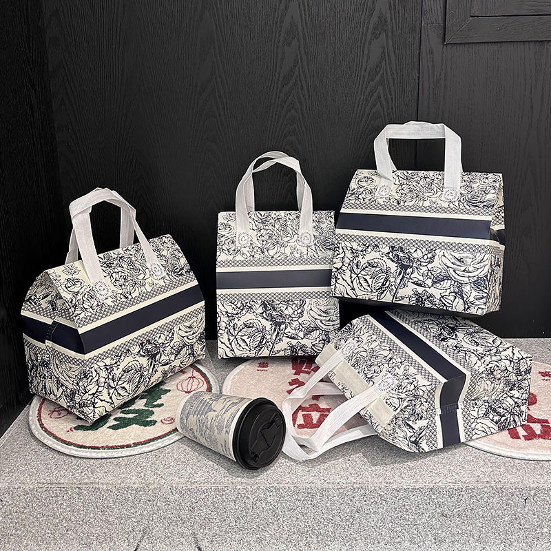 100 TÚI GIỮ NHIỆT IN HOẠ TIẾT HOA NAVY (Giá của 100 túi)