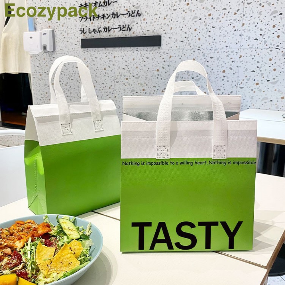 100 TÚI GIỮ NHIỆT MÀU XANH LÁ MẠ - IN CHỮ TASTY (Giá của 100 túi)