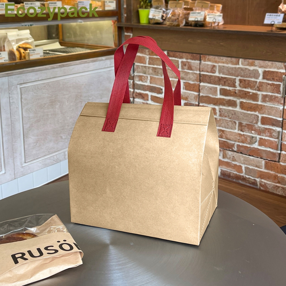 100 TÚI GIỮ NHIỆT TRƠN - MÀU BE QUAI ĐỎ (Giá của 100 túi)