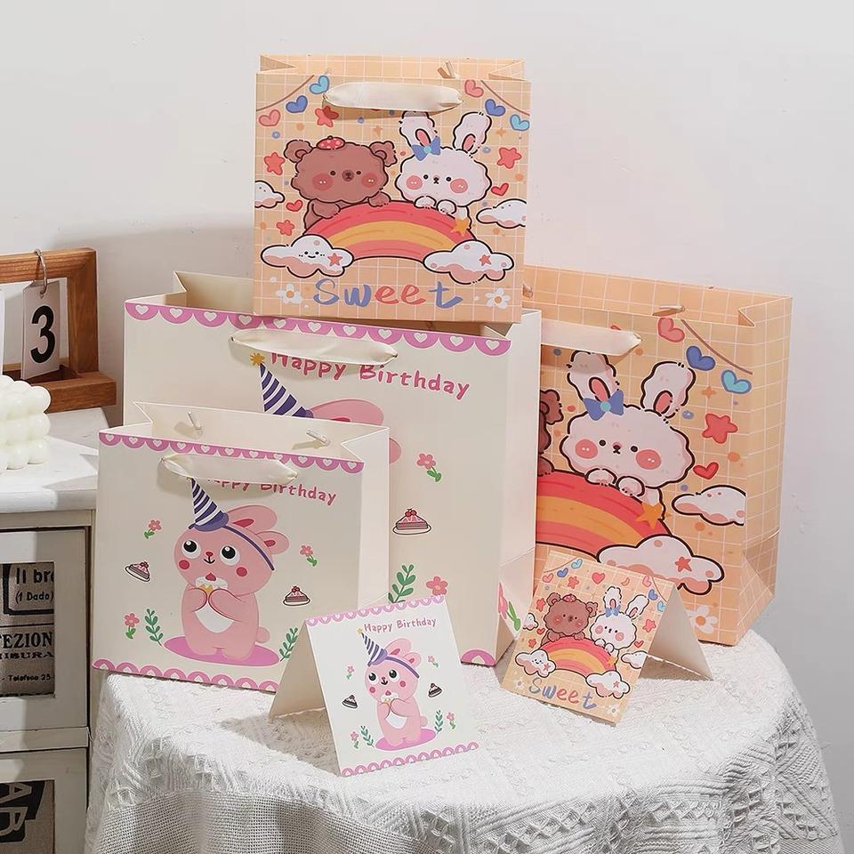 50 Túi Giấy Quà Tặng Sinh Nhật Hoạt Hình Dễ Thương - Túi Quà Gấu & Thỏ "Sweet" Cao Cấp