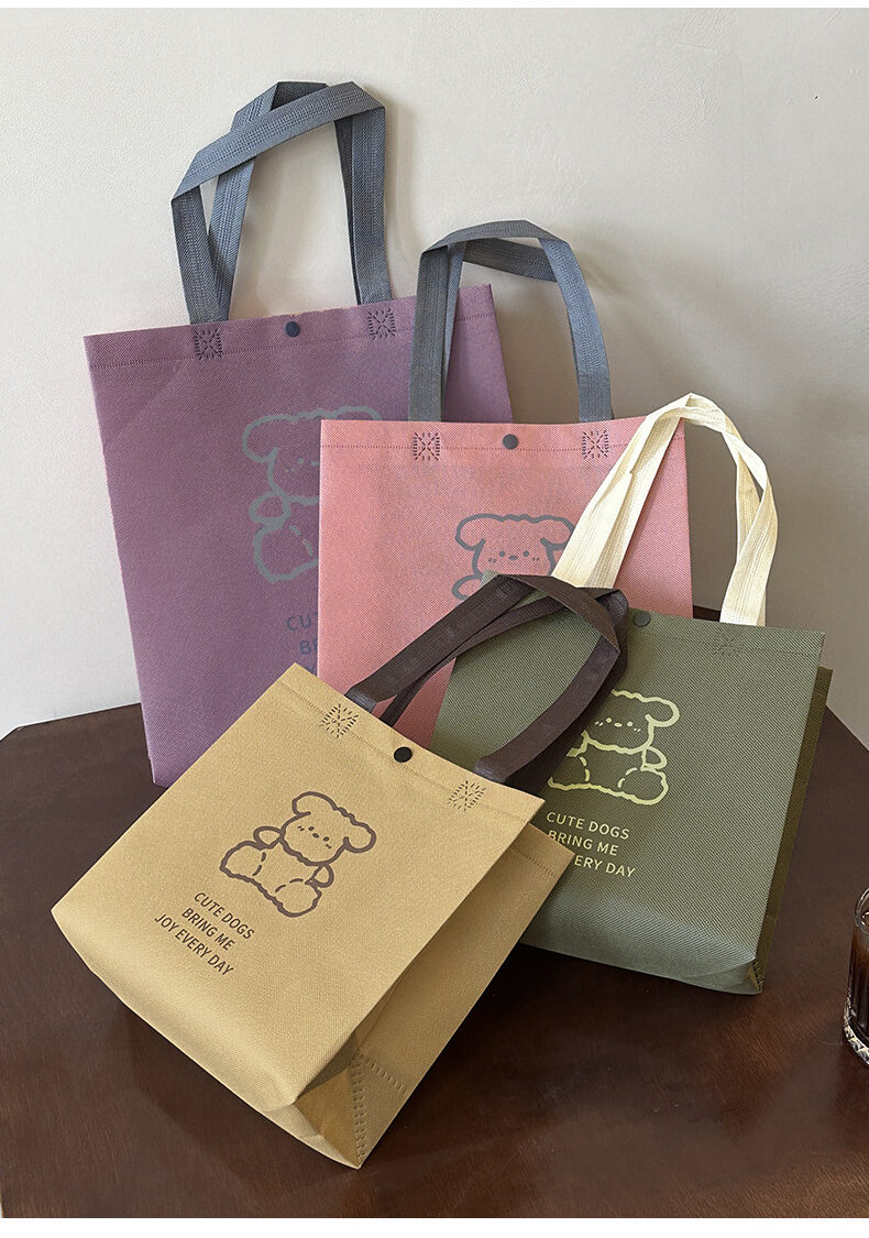 50 Túi Vải Không Dệt In Hình Gấu Dễ Thương – Túi Tote Quai Dài Đựng Quà, Đựng Đồ Mua Sắm