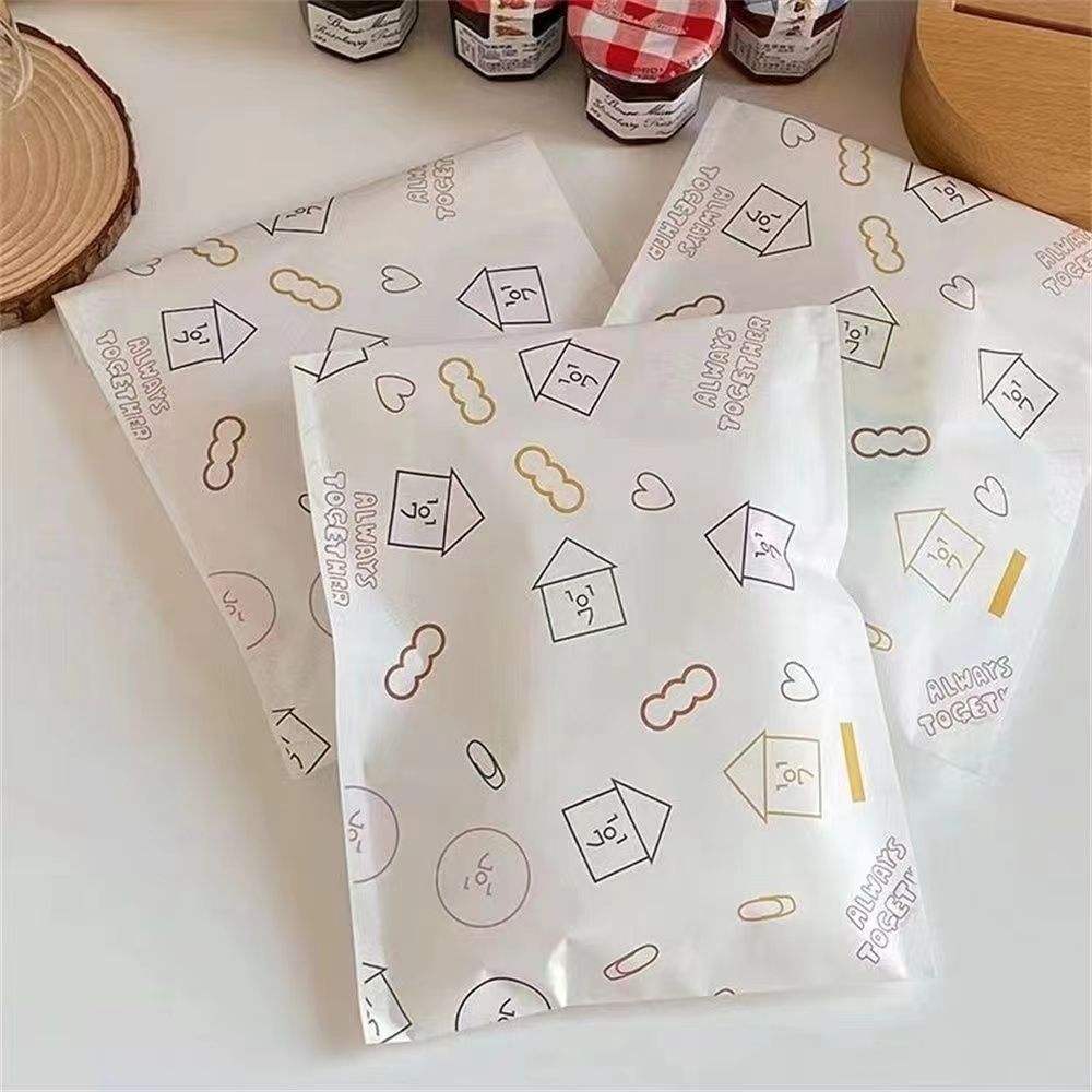 500 Túi Giấy Trắng In Hình Ngôi Nhà Hoạt Hình Hàn Quốc – Túi Tự Dán Đơn Giản, Đựng Quà Tặng, Bánh Kẹo, Đồ Ăn Vặt