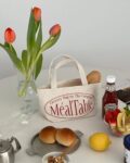 10 Túi Tote Mini Canvas Kiểu Hàn – In Chữ Retro Meal Table, Nhỏ Gọn Xinh Xắn