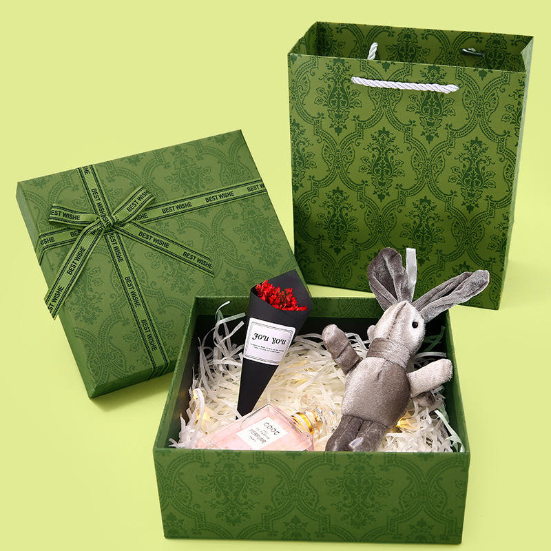 10 Bộ Hộp Quà & Túi Giấy Cao Cấp Màu Xanh Sang Trọng - Họa Tiết Cổ Điển Kèm Nơ