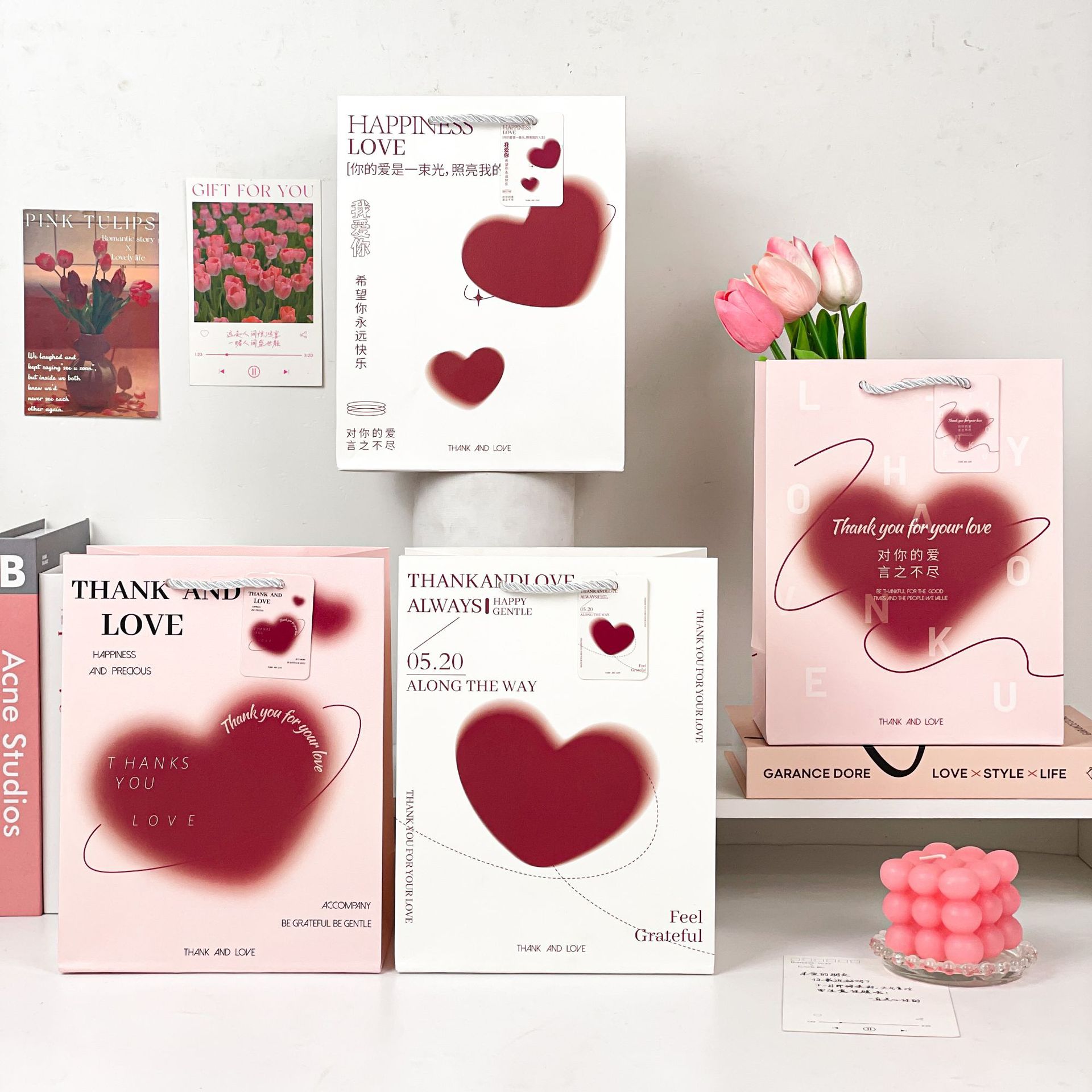 50 Túi Giấy Quà Tặng Hình Trái Tim Màu Hồng – Túi Đựng Quà Sinh Nhật, Valentine, Ngày Của Mẹ Phong Cách Hàn Quốc