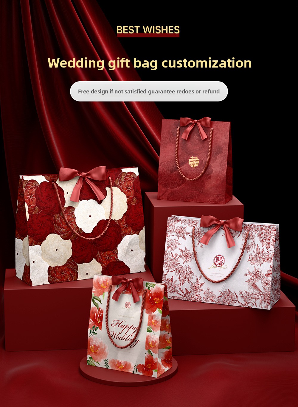 50 giấy quà cưới cao cấp màu đỏ – Túi đựng quà, bánh kẹo sang trọng phong cách truyền thống