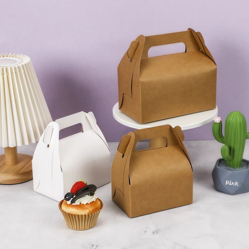 100 Hộp Giấy Kraft Đựng Bánh Có Quai Xách – Hộp Đựng Bánh Ngọt/Mousse Tiện Lợi, Thiết Kế Gấp Gọn