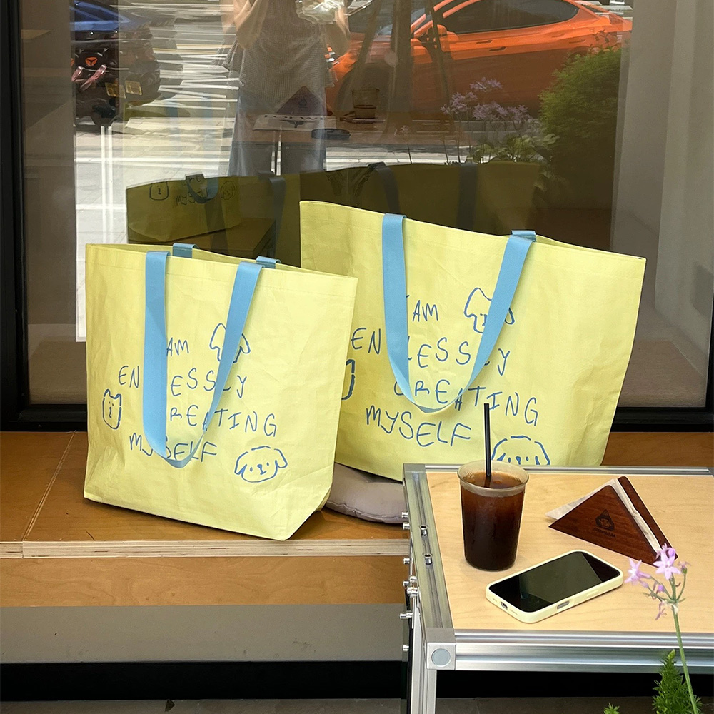 50 Túi Tote Vải Dệt Cao Cấp Màu Vàng – Form Cứng Cáp, Quai Xanh Nổi Bật, Đựng Đồ Thời Trang