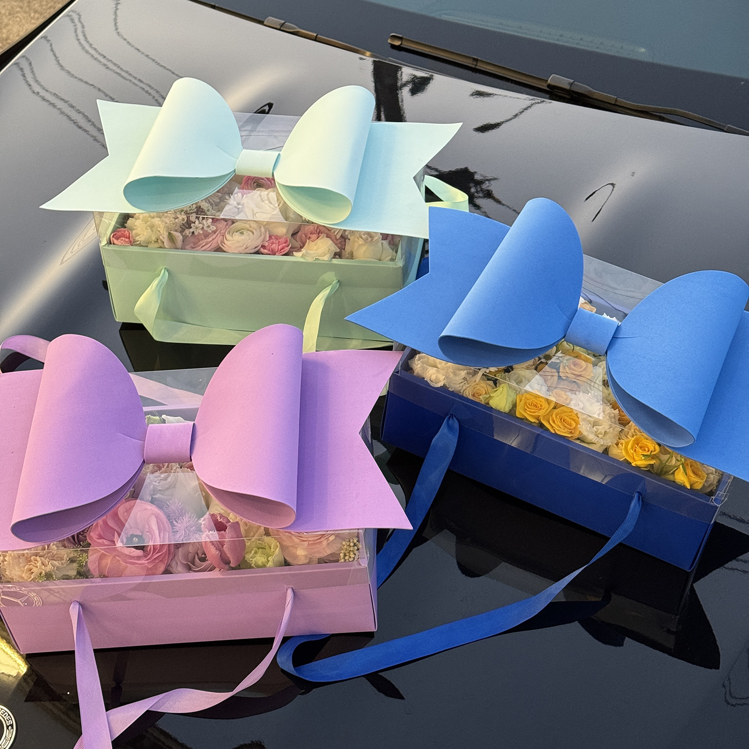 5 Hộp Quà Tặng Cao Cấp Nắp Kính Trong Suốt - Hộp Đựng Hoa, Quà Valentine Kèm Nơ Bản Lớn Sang Trọng.