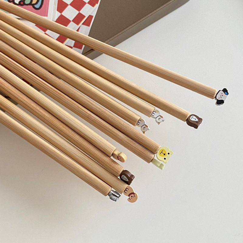 10 Đũa Gỗ Decor Hình Gấu, Chó Pony Sáng Tạo – Phụ Kiện Bàn Ăn Phong Cách Hàn Quốc Cute