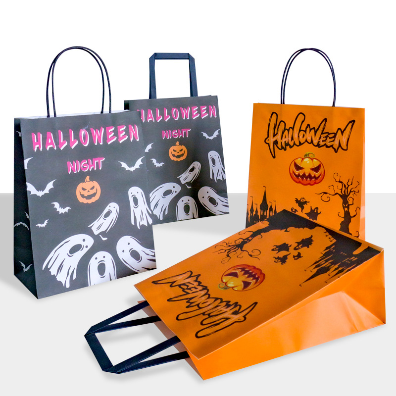 200 Túi Giấy Halloween Kraft Cao Cấp - Túi Đựng Quà, Kẹo Halloween Hình Bí Ngô & Ma Lạc Lối.