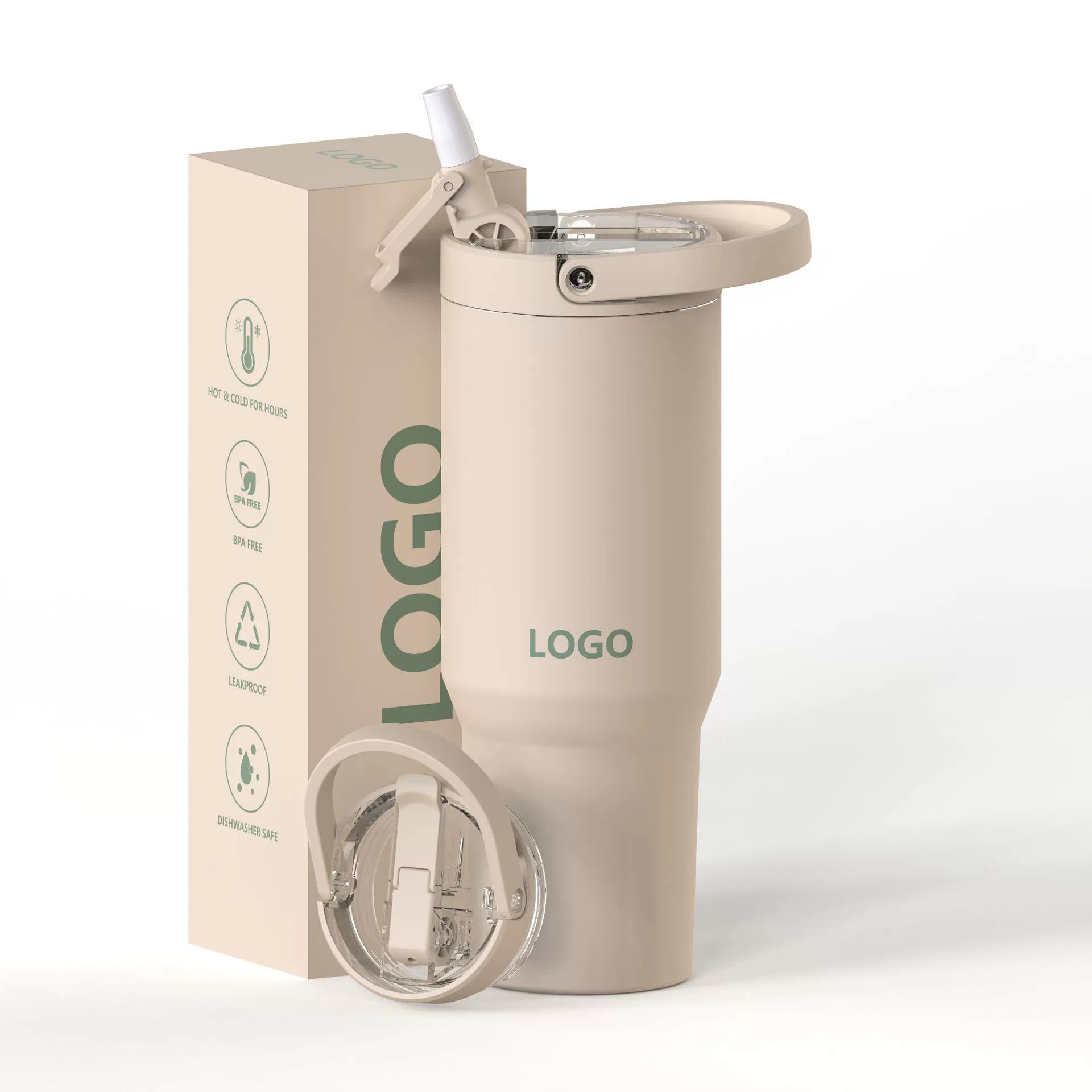 Cốc giữ nhiệt 32oz thép không gỉ hai lớp – Bằng sáng chế Amazon, tay cầm chắc chắn, nắp gập tháo rời – Cách nhiệt cả nóng & lạnh