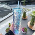 Cốc nhựa hai lớp ống hút mới – Thiết kế sáng tạo, dung tích lớn, hiệu ứng pháo hoa – Mẫu "sầu riêng" hot, tiện lợi AS, xuất khẩu