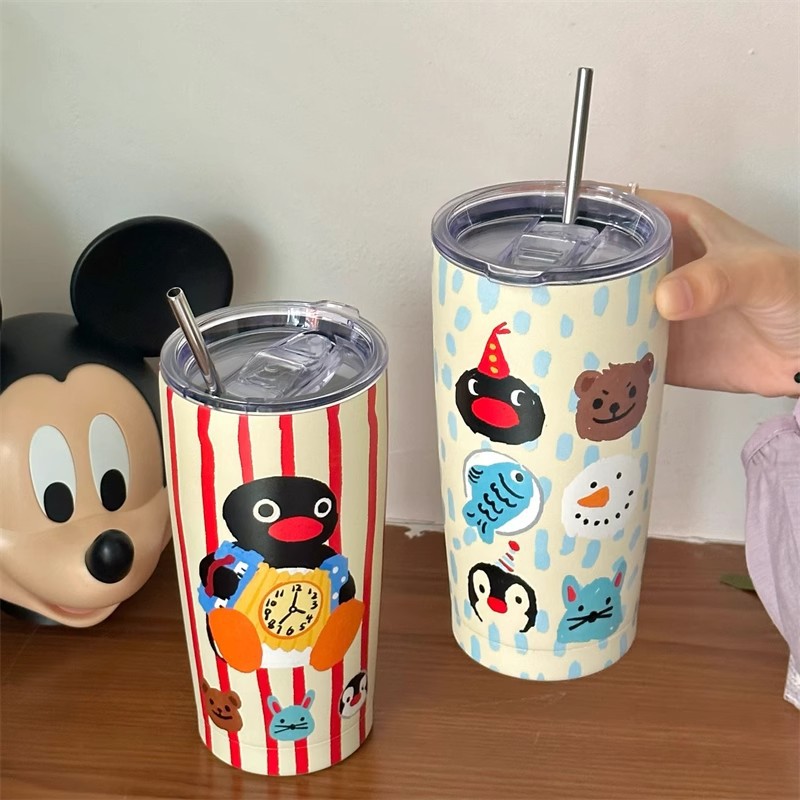 Bình giữ nhiệt hoạt hình mới – Dễ thương, dung tích lớn, có ống hút – Cao cấp dành cho học sinh nam & nữ, tiện lợi mang theo