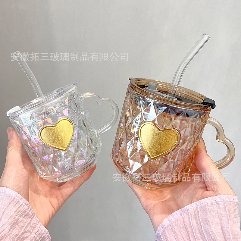 2 Ly thủy tinh sang trọng dành cho nữ – Có tay cầm & ống hút – Dùng làm cốc cà phê, ly nước tại văn phòng và gia đình – Mẫu mới cao cấp