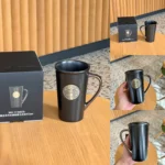 Cốc sứ đen vàng sang trọng – Thiết kế đơn giản, dung tích lớn, phong cách Starbucks – Dùng tại bàn làm việc & gia đình