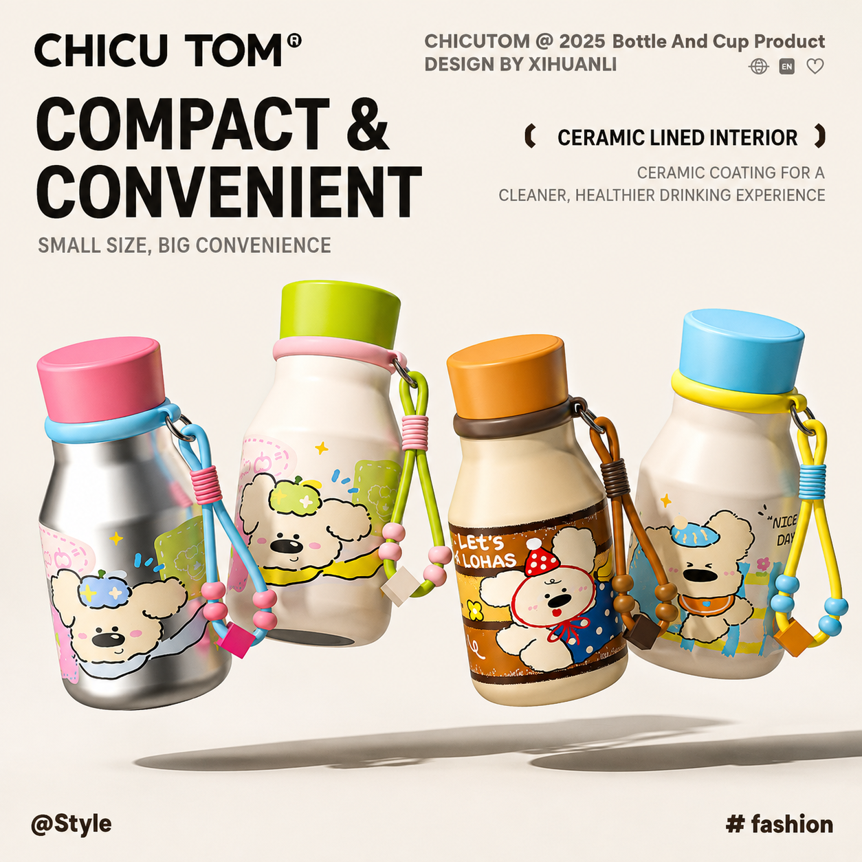 Bình giữ nhiệt 500ml – Nhỏ gọn, có ống hút, lòng sứ – Cao cấp dành cho nữ – Dùng cà phê, giữ lạnh tốt