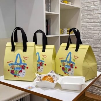 100 Túi Vải Không Dệt Đựng Bánh Mì, Đựng Đồ Ăn Sáng Có Nắp - Túi Tái Sử Dụng In Hình Sweet Sunday